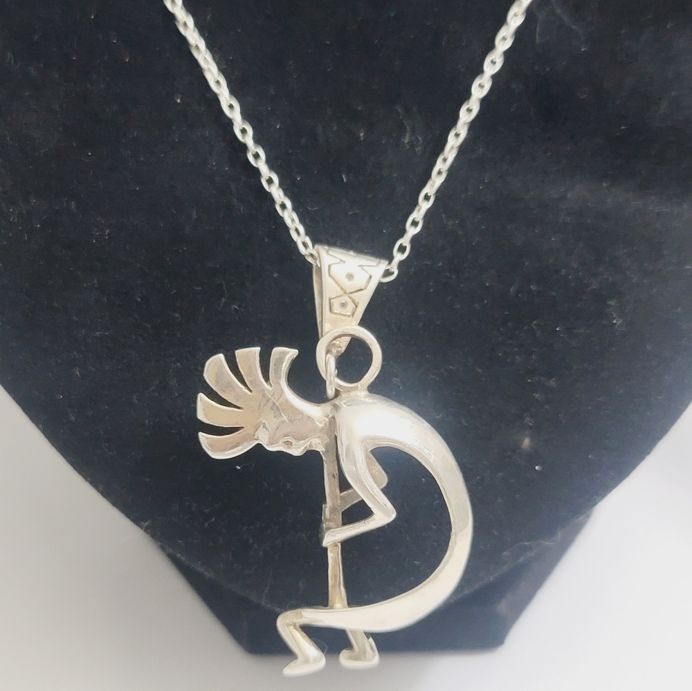 Navajo Sterling Silver Kokopellli Pendant Necklace 18"- 20" Inch
